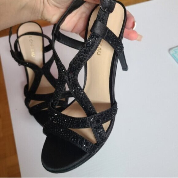 Le Chateau Strappy Black Glitter Sandals Stiletto Heels size 6 - Picture 9 of 11
